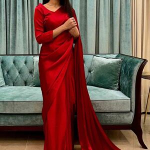Red Satin Silk Saree for Women and Girls