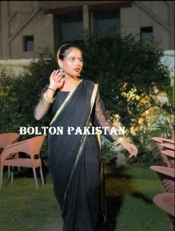 Stylish Chiffon saree for women and girls - Black - Image 2