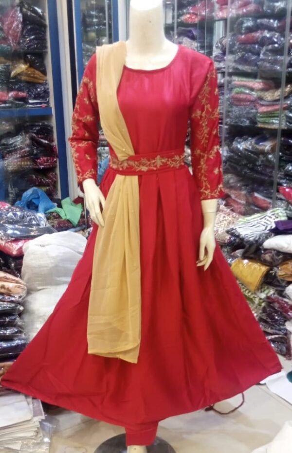 Red Shamroz Silk Maxi Dress for Women - Image 2