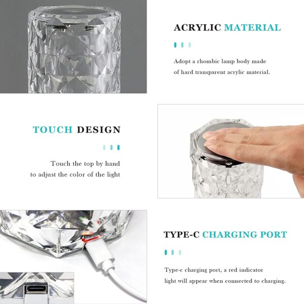 Crystal Diamond Table Lamp16 Color Changing Touch Control - Image 2