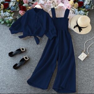 Navy Blue Linen Jumpsuit with Koti for Women