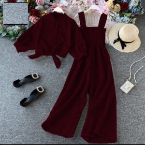 Maroon Linen Jumpsuit with Koti for Women
