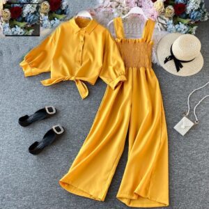 Yellow Linen Jumpsuit with Koti for Women