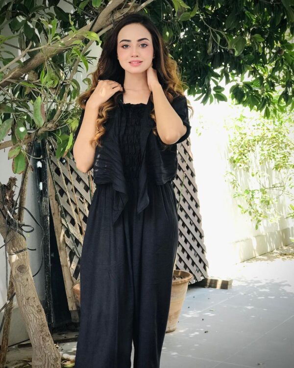 Black Linen Jumpsuit with Koti for Women - Image 3