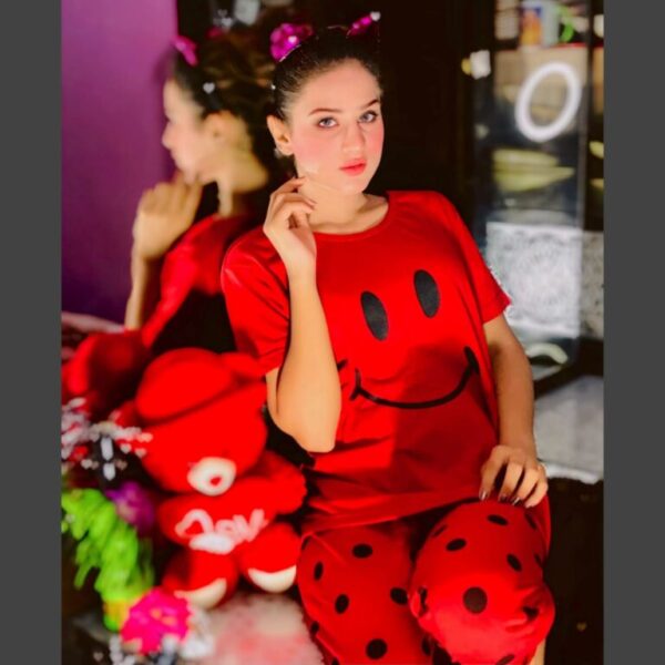 Smiley Red Night Suit for Girls and Women