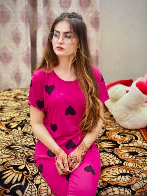 Pink with black hearts Night Suit for Girls and Women