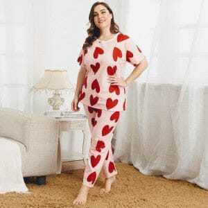 Pink Red Heart Night Suit for Girls and Women