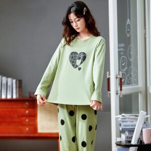 Black Heart Light Green Night Suit for Girls and Women