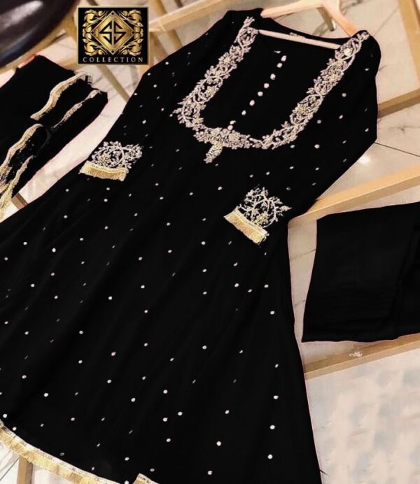 Front Embroidery With Pearls & Lace Work 3 pcs - Image 2