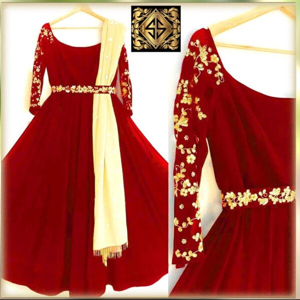 Red Shamroz Silk Maxi Dress for Women