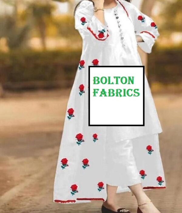 Flower Embroidery Gown With Sleeves Neck Lace 3 pcs - Image 5