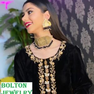 Pearls and Beads Choker Necklace With Earrings, Tribal Golden Vintage Jewelry Set