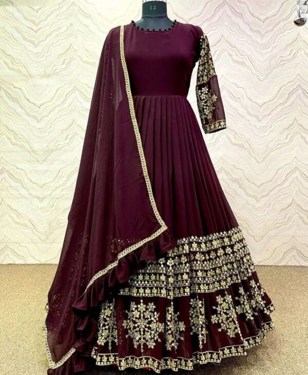 Border Sleeves Mini Star Heavy Embroidery Maxi With Dupatta 3 Pcs - Image 3