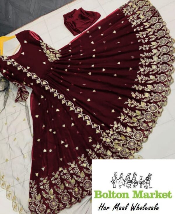 Border Embroidery With Emb Dupatta With Silk Trouser 3Pcs - Image 2