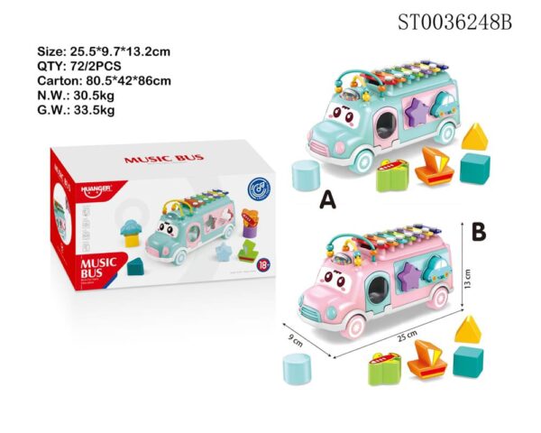 Plastic Musical Bus Toy with Xylophone & Shape Sorter Push & Pull Toys for Kid - Image 4