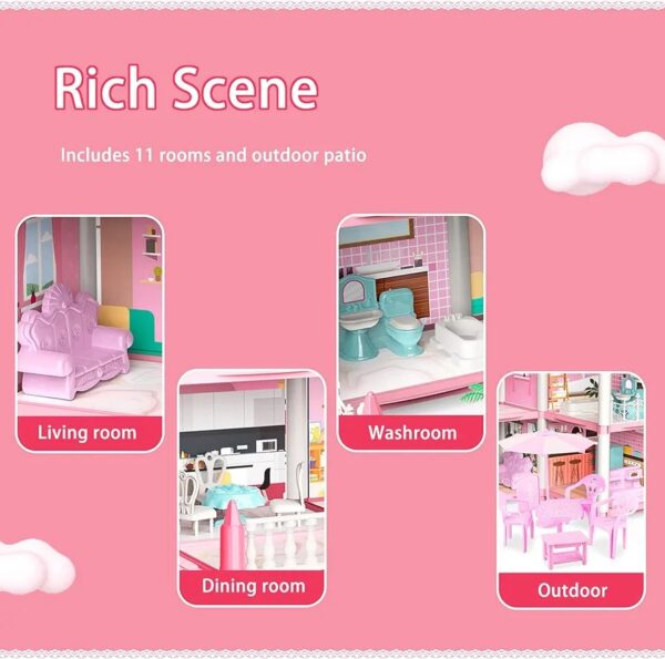 Doll House Set with Rooms and Furniture Accessories Play Dream House for Girls - 3 Storey's - Image 12