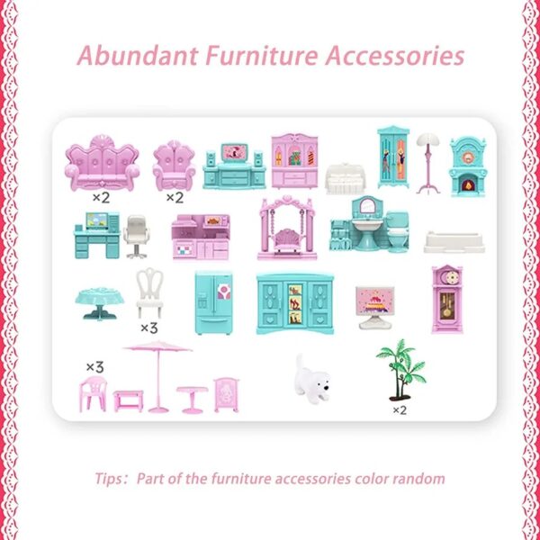Doll House Set with Rooms and Furniture Accessories Play Dream House for Girls - 3 Storey's - Image 6