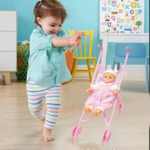 Kids Push Walker Stroller folding Pram for Dolls toy