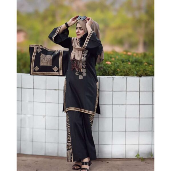 Cotton 3Pcs With Bag Arrival
Neck, Bottom Trouser Embroidered With Lace Work Shirt And Emb & Lace Work Bag - Image 3