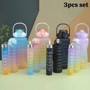 3pcs Set Water Bottle With Straw, Gradient Color Drinking Water with Handle BPA Free Grade Plastic Travel Water Bottles