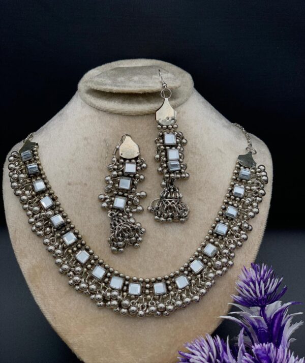 Indian Oxidized Necklace and Earrings Set - Image 4
