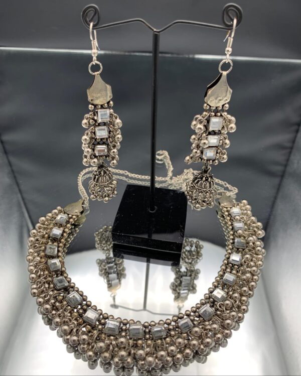 Indian Oxidized Necklace and Earrings Set - Image 2