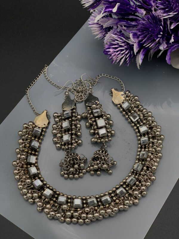 Indian Oxidized Necklace and Earrings Set - Image 3