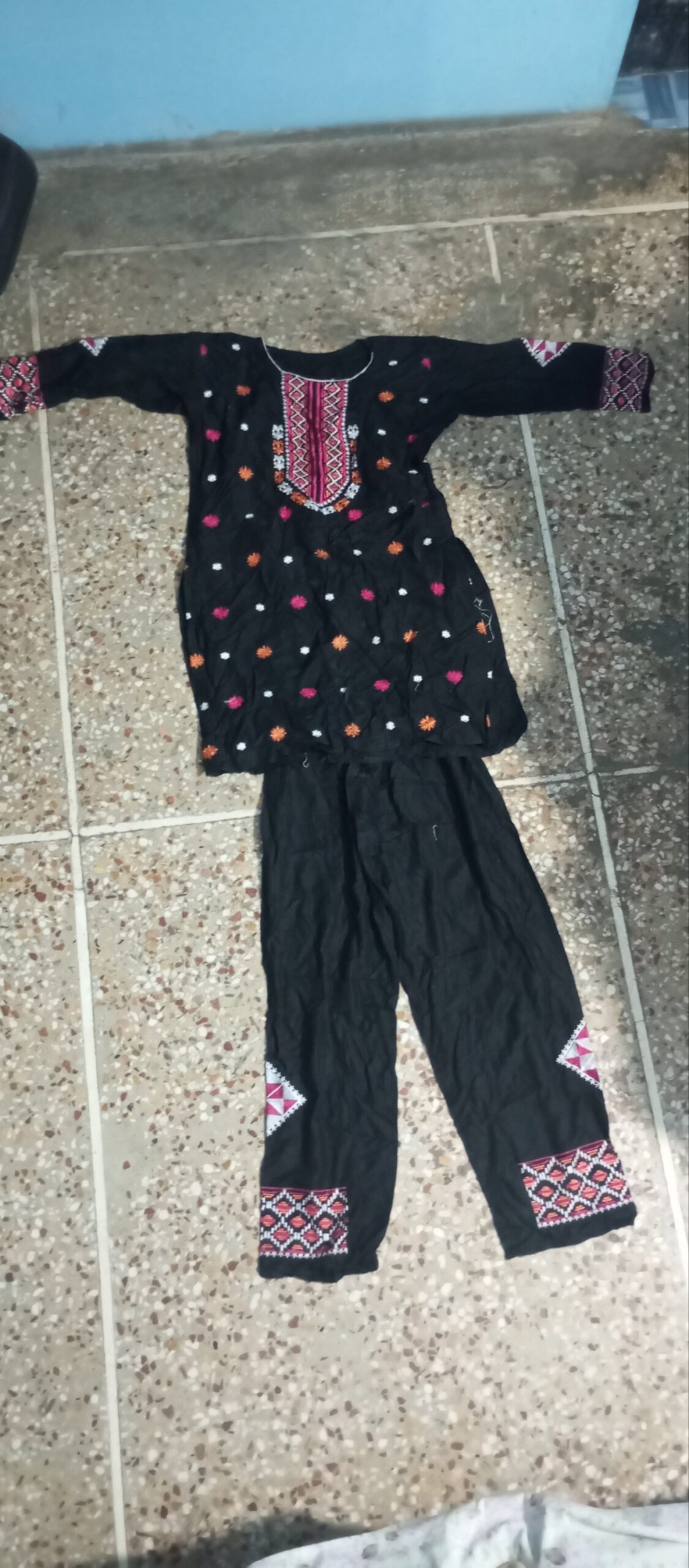 Black Embroidered 2 PC Stitched Shalwar Kameez Suit for Girls - Image 4