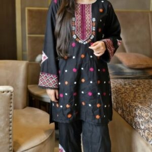 Black Embroidered 2 PC Stitched Shalwar Kameez Suit for Girls