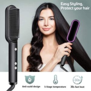Electric Hair Straightener Brush 909 | Quick Heating Ceramic Hair Styling Brush for Women & Men | Portable Anti-Static Hair Straightening & Detangling Comb | Easy Hair Styler for Smooth, Silky & Shiny Hair Model 909