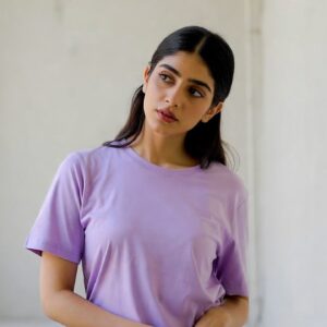 Lilac Purple Plain Half Sleeves t-shirt for Women