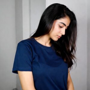 Navy Blue Plain Half Sleeves t-shirt for Women
