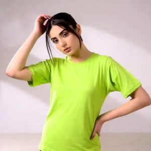 Plain Neon Green Crew neck basic t shirt for Women