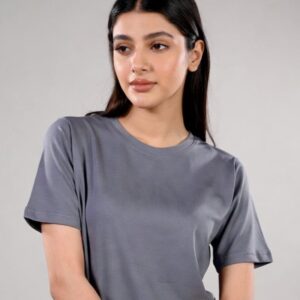 Plain Steel Grey Crew neck basic t shirt for Women