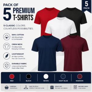 Pack of 5 Bundle - Half Sleeves T-shirts for Men and Women